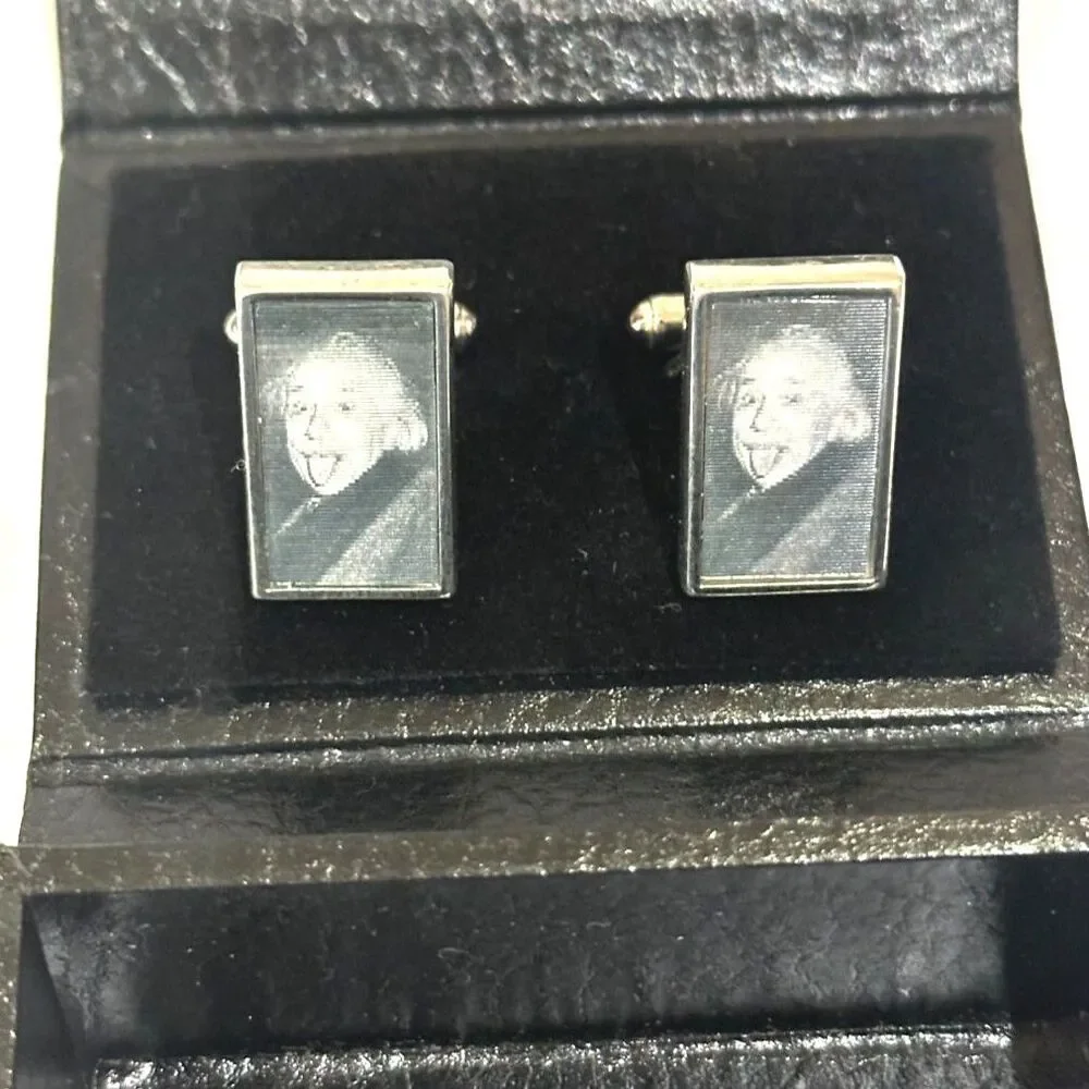Albert Einstein Lenticular Photo Cufflinks — Tongue Out / Portrait